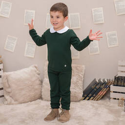Artesanía Granlei-Boys Green Knitted Trouser Set | Childrensalon