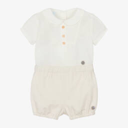 Artesanía Granlei-Boys Ivory Cotton Shorts Set | Childrensalon