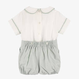 Artesanía Granlei-Boys Ivory & Green Cotton Buster Suit | Childrensalon