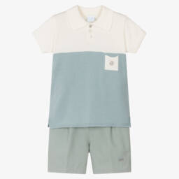 Artesanía Granlei-Boys Ivory & Green Shorts Set | Childrensalon