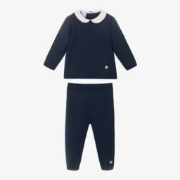 Artesanía Granlei-Boys Navy Blue Knitted Trouser Set | Childrensalon
