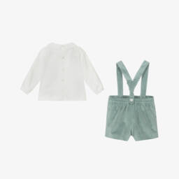 Artesanía Granlei-Boys White & Green Velvet Shorts Set | Childrensalon
