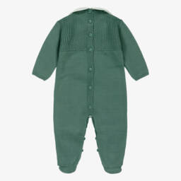 Artesanía Granlei-Dark Green Knitted Babygrow with Collar | Childrensalon