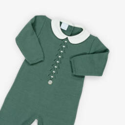 Artesanía Granlei-Dark Green Knitted Babygrow with Collar | Childrensalon