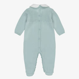 Artesanía Granlei-Duck Egg Green Knitted Babygrow with Collar | Childrensalon