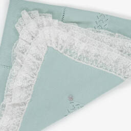 Artesanía Granlei-Duck Egg Green Lace Trim Knitted Baby Blanket (104cm) | Childrensalon