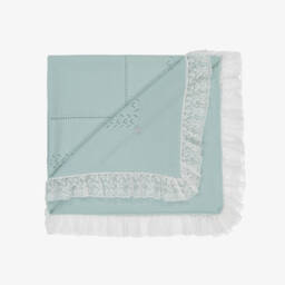 Artesanía Granlei-Duck Egg Green Lace Trim Knitted Baby Blanket (104cm) | Childrensalon