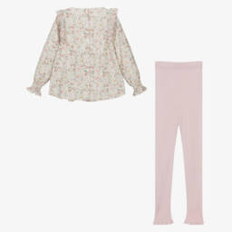 Artesanía Granlei-Girls Cotton Floral Top & Knitted Leggings Set | Childrensalon
