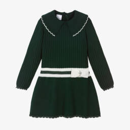 Artesanía Granlei-Girls Forest Green Knitted Dress | Childrensalon