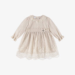 Artesanía Granlei-Girls Pale Beige Embroidered Tulle Dress | Childrensalon
