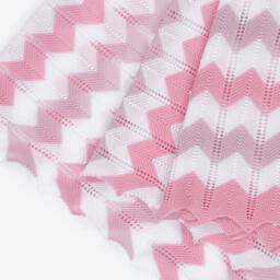 Artesanía Granlei-Girls Pink Cotton Zigzag Knit Shawl (112cm) | Childrensalon
