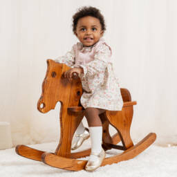 Artesanía Granlei-Girls Pink Knitted Cotton & Floral Print Dress | Childrensalon