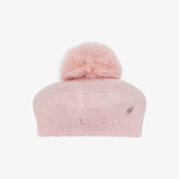 Берет с помпоном трикотажный розовый для девочек