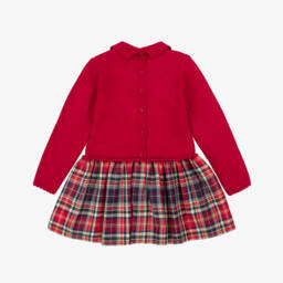 Artesanía Granlei-Girls Red Knit & Tartan Check Dress | Childrensalon