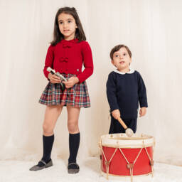 Artesanía Granlei-Girls Red Knit & Tartan Check Dress | Childrensalon