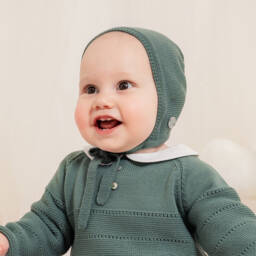 Artesanía Granlei-Green Knitted Baby Bonnet | Childrensalon