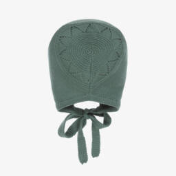 Artesanía Granlei-Green Knitted Baby Bonnet | Childrensalon