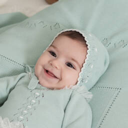 Artesanía Granlei-Green Knitted Bonnet with Tie Fastenings | Childrensalon