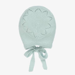 Artesanía Granlei-Green Knitted Bonnet with Tie Fastenings | Childrensalon