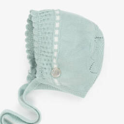 Artesanía Granlei-Green Knitted Bonnet with Tie Fastenings | Childrensalon