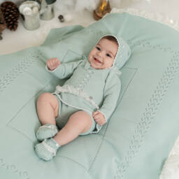 Artesanía Granlei-Green Openwork Knitted Baby Blanket (106cm) | Childrensalon