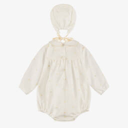 Artesanía Granlei-Ivory Embroidered Polka Dot Babysuit Set | Childrensalon