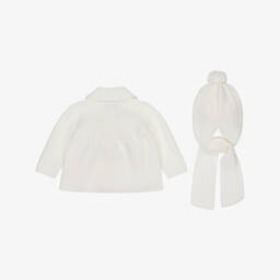 Artesanía Granlei-Ivory Knitted Baby Coat & Pom-Pom Hat Set | Childrensalon