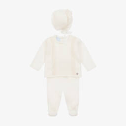 Artesanía Granlei-Ivory Knitted Babysuit Set With Lace Trim | Childrensalon