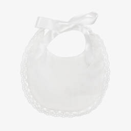 Artesanía Granlei-Ivory Tulle & Lace Baby Bib with Satin Ribbon Ties | Childrensalon