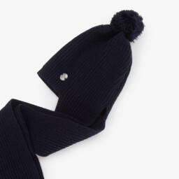 Artesanía Granlei-Navy Blue Knitted Baby Hat Scarf | Childrensalon
