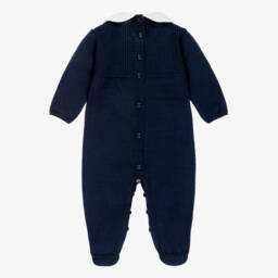 Artesanía Granlei-Navy Blue Knitted Babygrow with Collar | Childrensalon