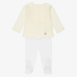 Pale Yellow & Ivory Knitted 2 Piece Babygrow