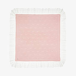 Artesanía Granlei-Pink Cotton Knit Lace Trim Shawl (108cm) | Childrensalon