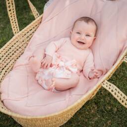 Artesanía Granlei-Pink Cotton Knit Lace Trim Shawl (108cm) | Childrensalon