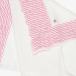 Artesanía Granlei-White & Pink Knitted Baby Shawl (126cm) | Childrensalon