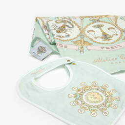 Atelier Choux Paris-Aqua Blue Organic Cotton Zodiac Swaddle & Bib Set | Childrensalon