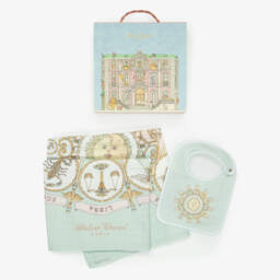 Atelier Choux Paris-Aqua Blue Organic Cotton Zodiac Swaddle & Bib Set | Childrensalon