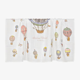 Atelier Choux Paris-Baby Girls White Balloons Swaddle (97cm) | Childrensalon