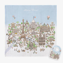 Atelier Choux Paris-Blue Organic Cotton Swaddle & Bib Set | Childrensalon