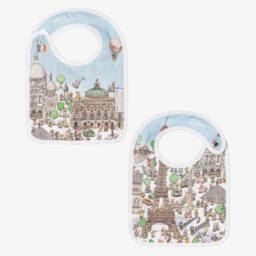 Atelier Choux Paris-Blue Organic Cotton Swaddle & Bib Set | Childrensalon