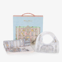 Atelier Choux Paris-طقم مريلة ولفافة قطن عضوي لون أزرق | Childrensalon