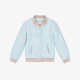 Куртка-бомбер голубая из парчи для девочек