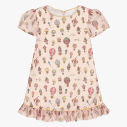 Atelier Choux Paris-فستان بنات بطبعة بالونات هوائية مخمل لون زهري | Childrensalon