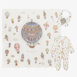 Atelier Choux Paris-Ivory Cotton Hot Air Balloon Print Babysuit Gift Set | Childrensalon