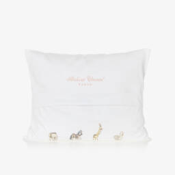 Atelier Choux Paris-Ivory Cotton Sateen Cushion with Blue Carousel (42cm) | Childrensalon