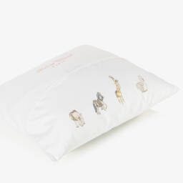 Atelier Choux Paris-Ivory Cotton Sateen Cushion with Blue Carousel (42cm) | Childrensalon