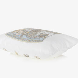 Atelier Choux Paris-Ivory Cotton Sateen Cushion with Blue Carousel (42cm) | Childrensalon