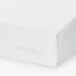 Atelier Choux Paris-Ivory Cotton Sateen Fitted Sheet with Blue Carousel (140cm) | Childrensalon