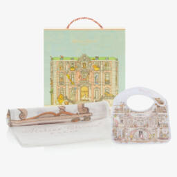 Atelier Choux Paris-Ivory Organic Cotton Dollhouse Print Swaddle & Bib Set | Childrensalon