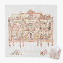 Atelier Choux Paris-Ivory Organic Cotton Dollhouse Print Swaddle & Bib Set | Childrensalon